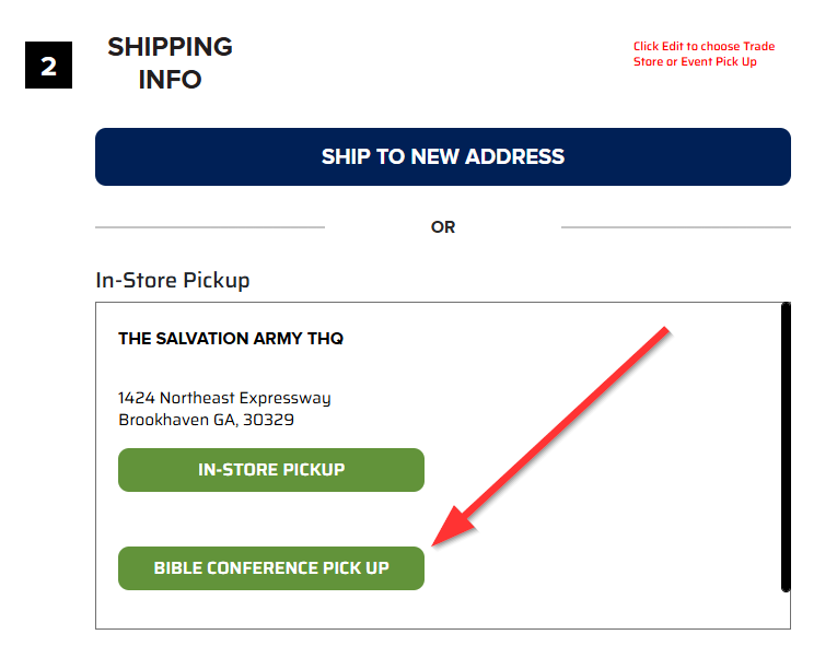 How to choose Bible Conference Pick Up in Store during checkout